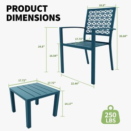 GarveeLife 3 Pieces Patio Furniture Set, Metal Outdoor Furniture with 2 Chairs and Coffee Table, Modern Bistro Set for Garden, Balcony, Porch, Navy Blue