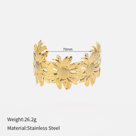 Chunky Flower Bracelet Dainty Gold Sunflower Cuff Bracelet Golden Open Bangle Wide Flower Accessories Gift for Women Fashion Vintage Jewelry