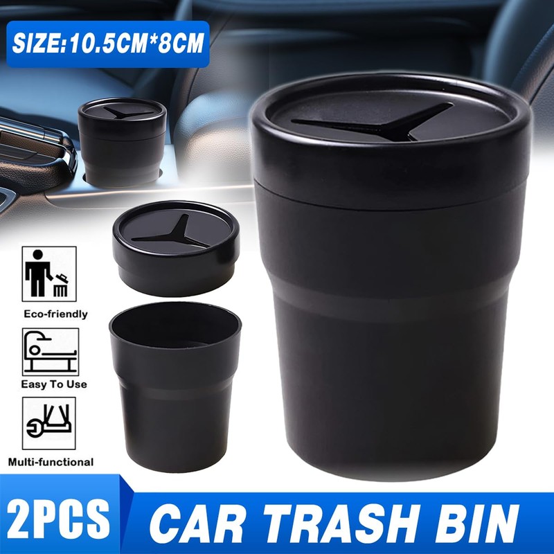 AIMALL 2PCS Compact Car Trash Bin, Mini Garbage Can for