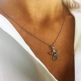 Silverly Women's 925 Sterling Silver Cubic Zirconia Cut-Out Angel Pendant Necklace, 18"