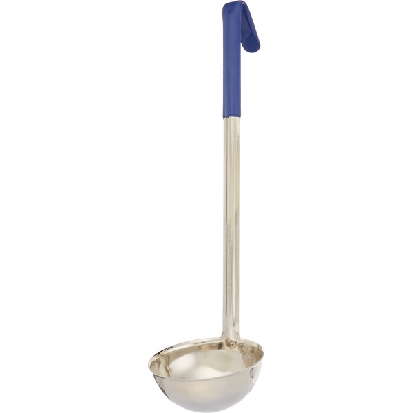 Winco Stainless Steel Ladle with Blue Handle, 8-Ounce, Medium