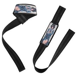 Correas de levantamiento de fitness con diseño floral azul para niña, de neopreno de 26 pulgadas, para levantamiento de potencia, entrenamiento de fuerza, culturismo