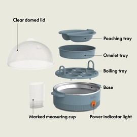 bella Electric Egg Cooker, 7 Eggs Capacity Tray, Single Stack, for Poached, Scrambled, Hard, Medium & Soft Boiled Eggs, Omelets and Steamed Dumplings, Auto Shutoff, 360 Watt, Surf