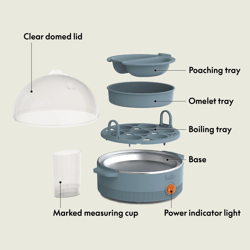 bella Electric Egg Cooker, 7 Eggs Capacity Tray, Single Stack,