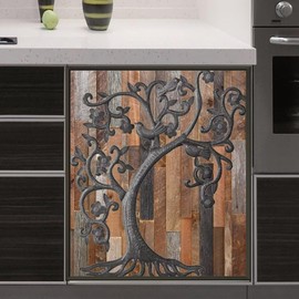 MLGB Tree of Life Dishwasher Magnet Cover Birds Fridge Sticker, Stainless Steel Tree Magnetic Refrigerator Panel Cover, Wood Door Magnet Dishwasher Skin Cover (23" x 26" Magnetic)