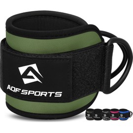 AQF Ankle Straps for Cable Machines Attachment - Neoprene Padded Gym Wrist Cuff Legs Extensions Curls, Kickbacks, Weightlifting Hip Abductor, Abs, Glute Workout (Military Green, Single)