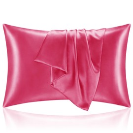 BEDELITE Satin Pillowcase with Zipper 2 Pack, Hot Pink Pillow Cases Standard Size, Super Soft and Cooling Similar to Silk Pillow Cases, Gift for Women Men(20x26 Inches)