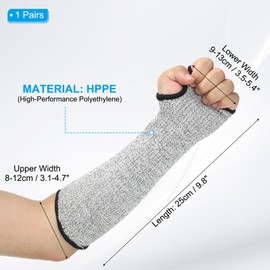PATIKIL 12 Inch Cut Resistant Sleeve, 1Pair Arm Safety Protectors Sleeves with Thumb Hole Level 5 Protection Forearm Guard Sleeves for Thin Skin and Bruising, S, Gray