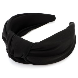 TOBATOBA Black Top Knot Satin Silk Wide Large Non-Slip Fashion Headband Hair Accessories for Women