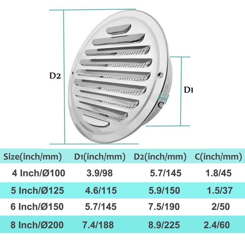 6'' Stainless Steel Air Vents, Round Louver Grille Vent Cover