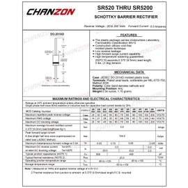 Chanzon SR560 (SB560) Schottky Barrier Rectifier Diodes 5A 60V DO-201AD (DO-27) Axial 5 Amp 60 Volt (Pack of 20 Pieces)