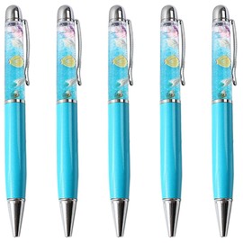 Gullor 5 Pieces Retractable Ballpoint Pens, Bling Dynamic Floating Liquid Sand Glitter Pen, Ocean Series