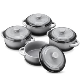 LOVECASA Mini Cocotte with Lid,14 OZ Small Casserole Dish for Oven,Mini Casserole Dish,Individual Ramekins with Lids,Oven, Microwave & Dishwasher Safe,Set of 4