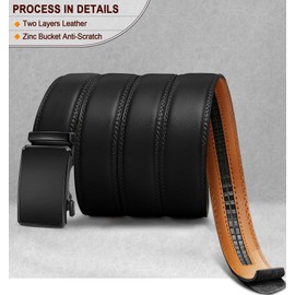 KEMISANT Men Belt Ratchet Click Belt Genuine Leather Adjustable for Men Golf Dress Casual Jeans 1 3/8-Cut for Fit(Black,44"-52" Waist Adjustable)