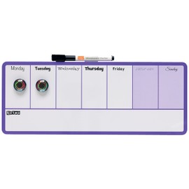 Nobo Mini Magnetic Whiteboard Weekly Planner, Dry Wipe, Wall Mountable, 2 Tone Design, Integrated Pen Clip, Includes Pen & Magnets, 360 x 140 mm, Purple, 1904048