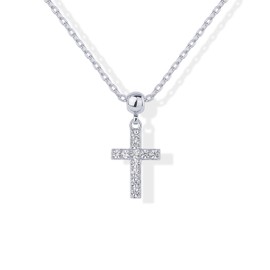 PAVOI Rhodium Plated Cross Pendant Necklace for Women | Sliding Adjustable Chain Necklace with Cubic Zirconia Charm