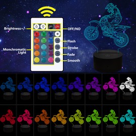 EUUPS Motocross 3D Lamp Motorcycle Night Light Dirt Bike Toys for Kids Boys Birthday Xmas Christmas Gifts for Kids Room Decoration Bedside Lamp Remote Control 16 Color Changing