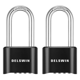 DELSWIN Combination Lock Outdoor Padlock - Weatherproof Extended 2-1/2 in. Long Shackle Combination Padlock for Gate, Shed, Trailers, and Sports Lockers(Black,2Pcs)