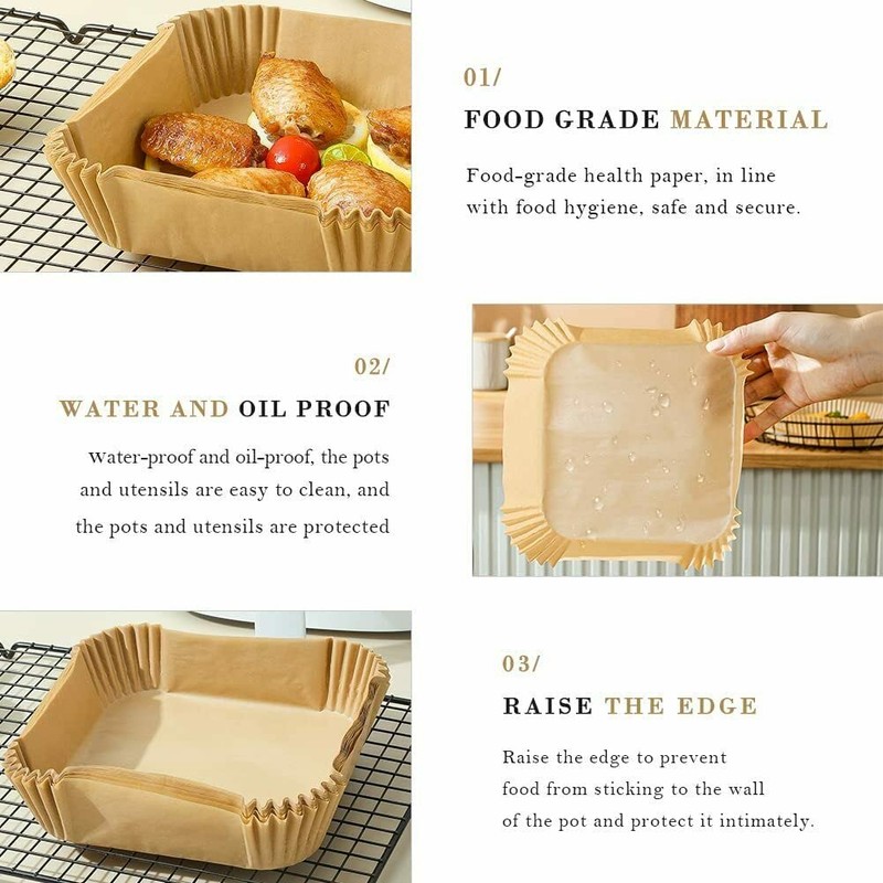50Pcs Disposable Square Air Fryer Paper Liner Non-Stick Baking Paper