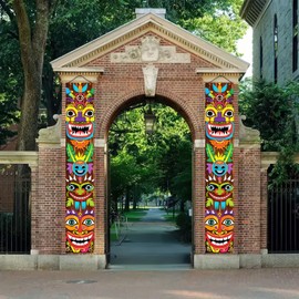 BlissYard 2pcs Hawaiian Luau Party Decorations Hawaiian Door Banner Porch Sign Tiki Totem Decor Aloha Moana Wall Hanging Banner for Outdoor Tropical Carnival Birthday Party Jungle Decor Supplies