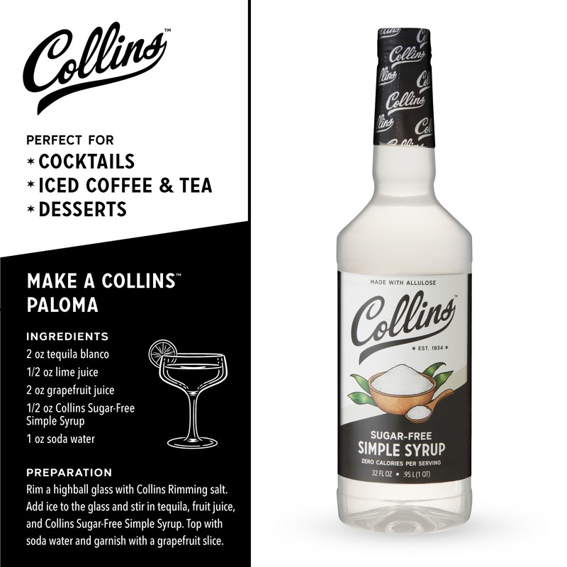 Collins Sugar Free Simple Syrup For Drinks, Sugar Free Coffee