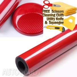 AUTOGOODY 60" x 60" HIGH GLOSS 5D Red Carbon Fiber Vinyl Wrap Air Bubble Free 5ft x 5ft 6D