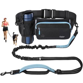 Tivray Hands Free Dog Leash, Adjustable Waist Leash for Walking with Dual Bungees Padded Handle, Shock Absorbing Hands Free Belt for Small Medium-Sized Dogs Outdoor Activities, Black+Blue
