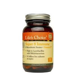 Udo's Choice Super 8 Immune Probiotics - Hi Count Microbiotics with Vitamin C - Supports Bowels and Digestive Health, One a Day Probiotics, 42 Billion Cell Count -8 Microbiotic Strains - 90 Capsules