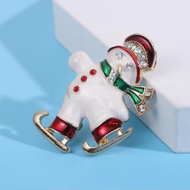 Skiing Snowman Rhinestones Christmas Brooch Pins for Women Girls Green Red Enamel Cute Crystal Ornament Wreath Brooches Lapel Pin Christmas Festival New Year Party Gift