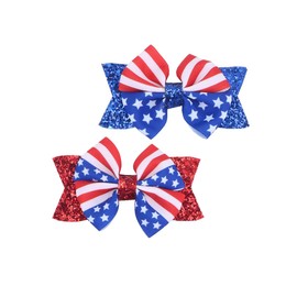 Independence Day Hair Clips Bow American Flag Bowknot 4th of July Hair Bow Pin JHN73 (2 Pcs-A2)