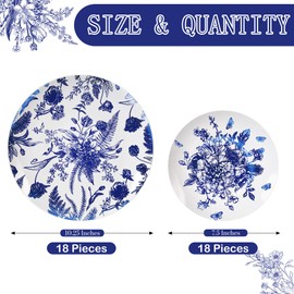 Kochorie 36 Pieces White & Blue Floral Disposable Plastic Plates, 10.25" and 7.5" Dinner and Dessert Plates Serving Dish Tray Heavy Duty Party Tableware Supplies for Weddings Birthdays