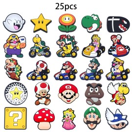 Mario Charms, Mario Pins, 25 Pieces Pins, Shoe Badges, Pin for Children, Shoe Charm, PVC Shoes Decorations, Cartoon Shoe Decoration, for Boys Girls Men Women Party Birthday