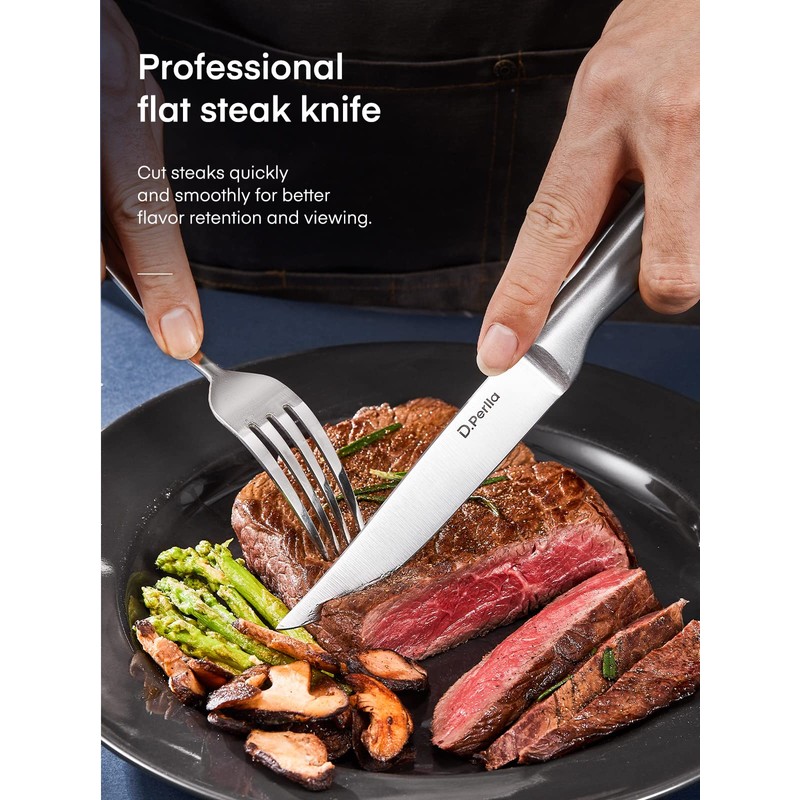 D.Perlla Steak Knives, Super Sharp Straight Edge Steak Knife Set