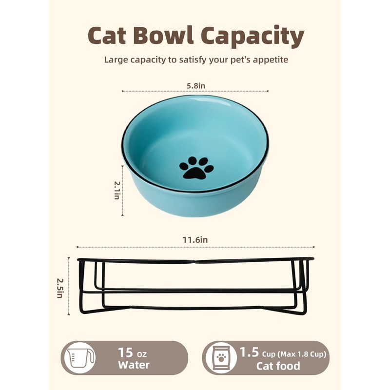 GDCZ Ceramics Raised Cat Bowls with Heighten Metal Stand,15 Ounces