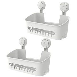Shower Caddy Suction Cup Shower Shelf Shower Basket Suction Pack of 2 One Second Installation Removable Powerful Suction Cup Bathroom Organizer Max Hold 22lbs Waterproof Shower Storage Plastic- White