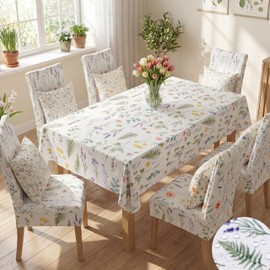 Maysing 13 Pcs Wildflower Tablecloth and Chair Covers Set with 18 Inch Pillow Covers 60 x 84 Inch Summer Rectangle Washable Table Cover and Stretchable Seat Slipcovers for Dining Room Home Party Decor