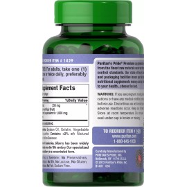 Puritan's Pride Bilberry Supplement 180 Count 1000mg Antioxidant Gluten Free Herbal Capsules