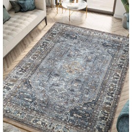 Keen Home Design 4x6 Rug - Machine Washable Area Rug with Non-Slip Backing, Ideal for Living Room, Dining Room, Bedroom - Vintage, Easy Clean, Durable, Low Pile Rug - (4' x 6')