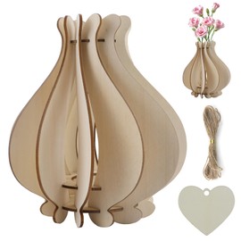 Bouquet Vase für Blumenstrauß, Holzvase für Rosen Sonnenblumen Tulpen Kirschblüten Blumen, Geschenk Deko für Frauen Erwachsene, mit 1 Stück 6cm Herz-Typ Holzschild und 1 mm * 5m Juteseil