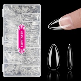 SWRITATSK Medium Almond Nail Tips,600pcs Gel Flase Nails Tips Acrylic Tip, 15 Sizes 00-13 Thicker Fake Tips,Natural Medium Almond Press on Nails, Full Cover Acrylic False Nails For Glue Nail Extension