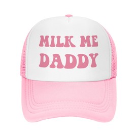 Buxtom Milk Me Daddy Funny Adjustable Mesh Trucker Hat Unisex Fishing Caps Men Womenpink
