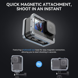 TELESIN Aluminum Camera Cage for Go Pro 13 12 11 10 9 – Protective Metal Housing Fits with ND CPL Lens Filter on, Skeleton Sleeve with 2 Cold Shoe Mount for Go Pro Light Mod and Common Microphone