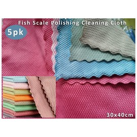 5pk of Fish Scale microfiber polishing cleaning cloth Absorbent Without Leaving Marks, Multifunctional Streak-Free Easy Reusable Lint Free Easy for Kitchen House Car 40x30cm