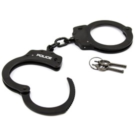 Handcuffs – Heavy Duty Police Grade Professional Steel Chain Hand Cuffs, Double Lock Metal Black Finish for Security & Personal Safety with Holster Case