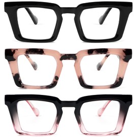 REAVEE 3 Pack Oversized Oprah Style Reading Glasses for Women, Blue Light Blocking Ladies Stylish Square Large Computer Readers with Spring Hinge (Black/Pink Leopard/Black Pink 2.0x)