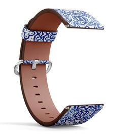 Compatible with Garmin Vivoactive 5, Vivoactive 3/3 Music, Approach S12 / S40 / S42, 20 mm Replacement Leather Watch Band (Antique Portuguese Azulejo Ceramic Kitchen) Smartwatch Strap Bracelet