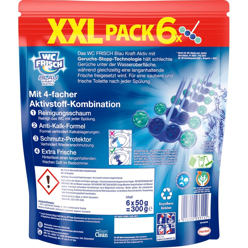 WC FRISCH Kraft Aktiv Duftspüler Blau Ozeanfrische 6er 6x50g