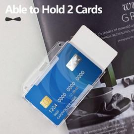 Teskyer 2 Pack ID Card Holders, Card Holder for Lanyard, ID Badge Holder, Transparent, Rigid, Plastic, for Office, Bus, Passes, Horizontal