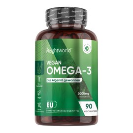 WeightWorld Vegane Omega 3 Kapseln - 2000mg Algen?l liefern 600mg DHA & 300mg EPA pro Tag - 90 Softgels - Frei von Magnesiumstearat & Glutenfrei - WeightWorld