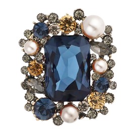 Rhinestone Brooch Pin for Women Girls Vintage Antique Rectangle Crystal Pearl Boho Victorian Style Classic for Party Dance Wedding Banque Brooches Lapel Pins Elegant Ornament Jewelry Gift (Blue)